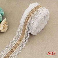 Cinta De Encaje De Lino De Jute Natural 25mm Con Borde De Encaje Blanco Decoración Rustica Vintage Para Bodas Y Centros De Mesa - details 0