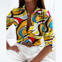 Blusa Elegante Para Mujer Primavera Otoño Con Cuello Bajado Estampado Slim Camisa De Manga Larga Moda Oficina Casual Polyester Cotton - details 7