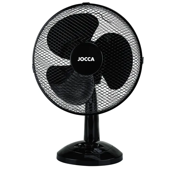 Ventilador Jocca de sobremesa de 12', con sistema de oscilación, cabezal reclinable, 3 velocidades, 30 cm de diámetro, 40W de potencia y disponible en blanco junto a dos colores azules y un elegante color negro - 1