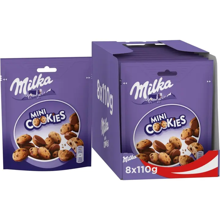 Milka Mini Cookies Galletas con Pepitas de Chocolate con Leche y Cubiertas con Chocolate 110g - Pack de 8 - 1