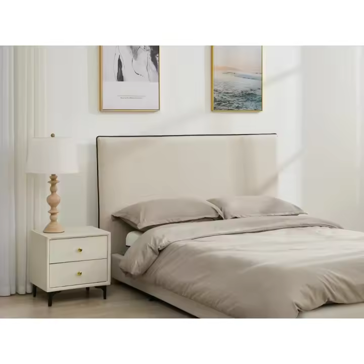 Vente-unique - Cabecero desenfundable 150 cm - Algodón y lino - Beige y negro - CHESMA - 1