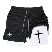Shorts De Entrenamiento Para Hombre Con Gráfico De Cruz 2 En 1 Running Performance Con Bolsillo Para Teléfono Y Anillo De Toalla Active Wear Deporte Y Gimnasio - details 4