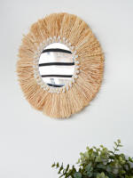 Espejo Decorativo Boho De Madera Con Tejido De Raffia Y Bola De Hilo Pequeña Decoración Para El Hogar Y Sala De Estar Estilo Forestal - details 7