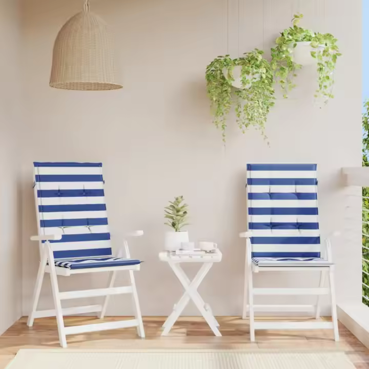 vidaXL Cojines de silla de respaldo alto 2 uds tela en color Estampado de hojas/Azul y blanco/Estampados cuadros grises y más | cómodas modernas ergonómicas para comedor cocina salón hogar - 1
