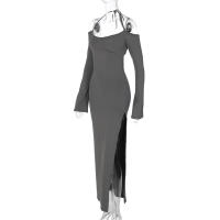 Vestido Largo De Mujer Hawthaw 2024 Manga Larga Estilo Callejero Basic Negro Bodycon Ajustado Cuello En V Sin Mangas Cierre Pullover Polyester Spandex - details 9