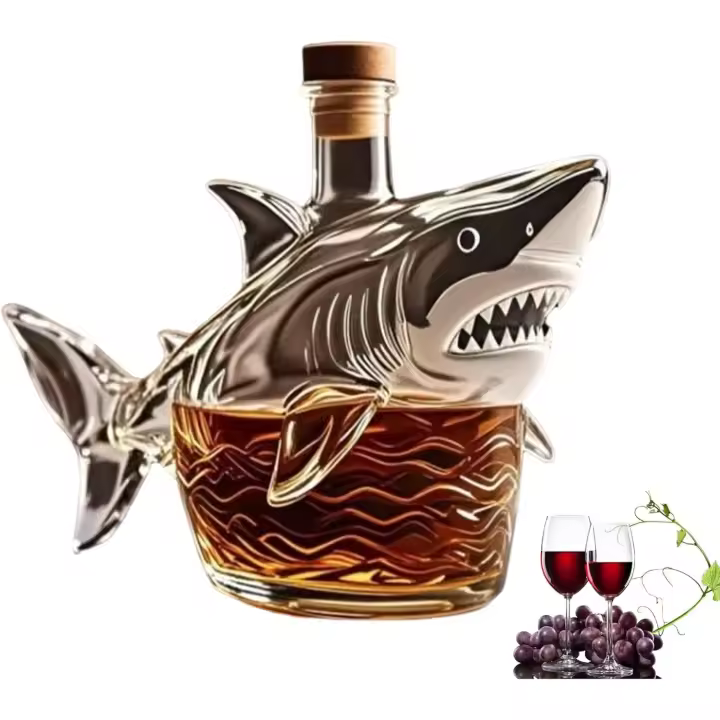 Decantador de botella de whisky con diseño de tiburón tallado en 3D, decorativo, para licor, vino, cerveza, bar, centro de mesa, decoración - 1