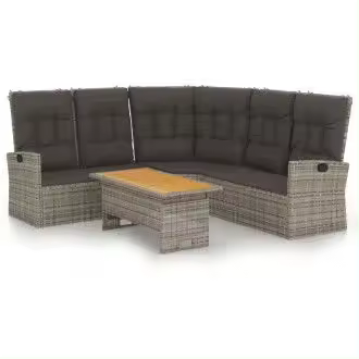 VIDAXL conjunto de sofá y mesa de jardín de acero ratán sintético y madera de acacia con acabado en gris - 1
