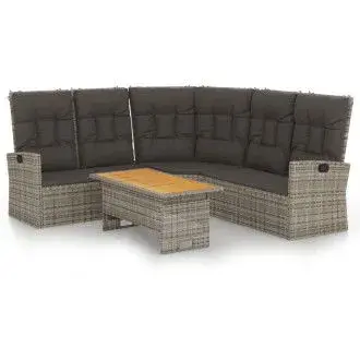 VIDAXL conjunto de sofá y mesa de jardín de acero ratán sintético y madera de acacia con acabado en gris - 1