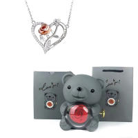 Collar Colgante De Corazón Con Zirconia Y Oso Flores Rosa Caja De Regalo De Lujo Joyería Romántica Para Fiesta De Navidad 2024 - details 4