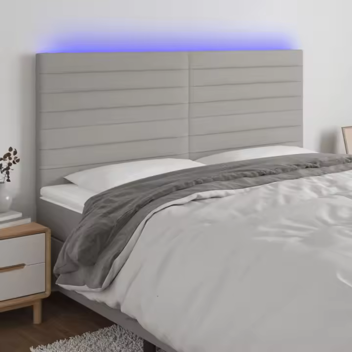vidaXL Cabecero con luces LED tela gris claro 160x5x118/128 cm - 1