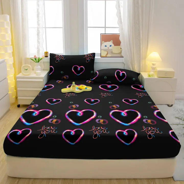 Sábana Ajustable De Corazón Estampado Y Mate Simple Moderna Para Cama 100% Poliéster Con Diseño Impreso Sin Almohadillas - 1
