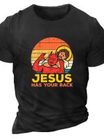 Camiseta De Hombre De Talla Grande Con Estampado 'Jesus Has Your Back' Casual Verano Manga Corta Transpirable Ligera Secado Rápido Material Algodón - details 8
