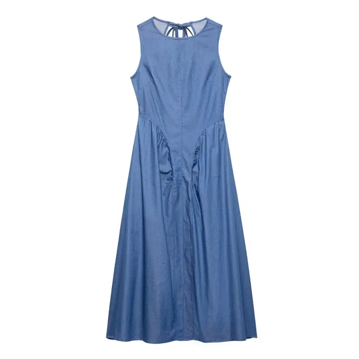 Vestido De Verano Para Mujer UNIZERA Sin Mangas Estilo Country Con Hueco En La Espalda Cuello Redondo Color Sólido A-Line Midi - 1