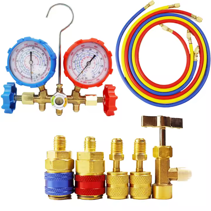 Juego de manómetros de diagnóstico de CA de 3 Vías para carga de freón, herramientas de calibre de colector de refrigeración, R32, R410a, R404A, R134a - 1