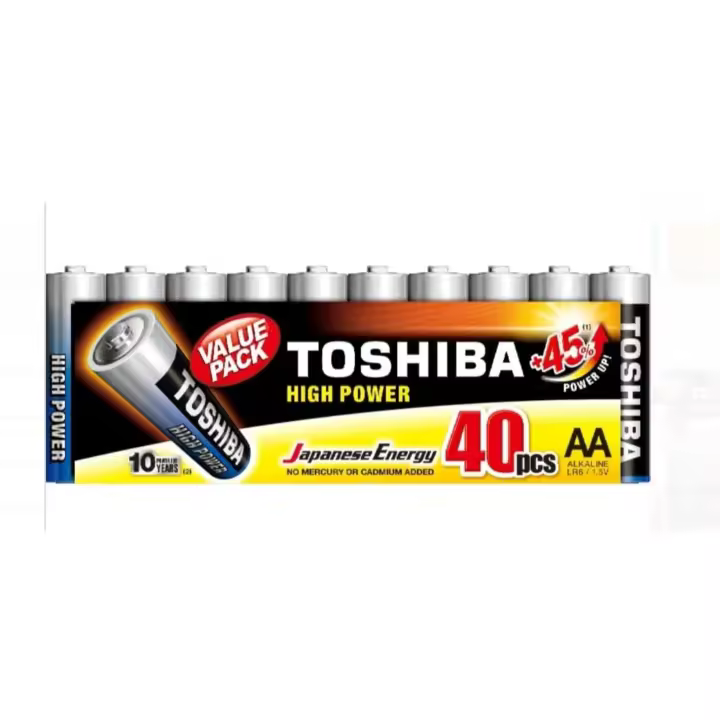TOSHIBA Pilas Alkalina AA,AAA,LR3,LR6 HIGH POWER PACK 20,40U  1.5V Pilas de gran calidad duraderos marca de confianza Toshiba original - 1