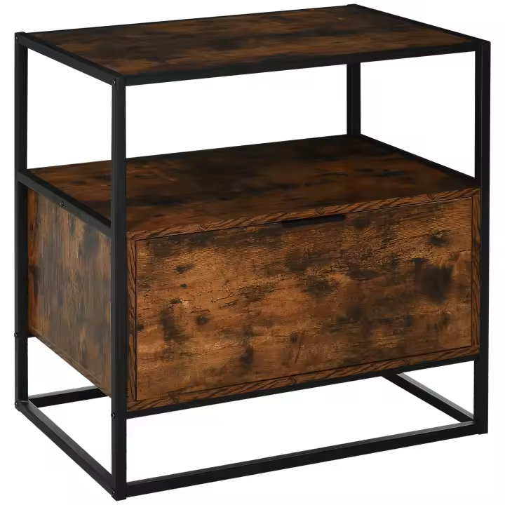 HOMCOM Mesa Consola Auxiliar de Estilo Industrial con Gran Cajón y Estante Abierto con Superficie Espaciosa Mesa Multifuncional Retro con Marco de Metal 73x45,5x76 cm Marrón Rústico - 1
