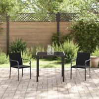 Conjunto de Comedor de Jardín de 3 Piezas con Cojines de Polirratán Negro - details 2