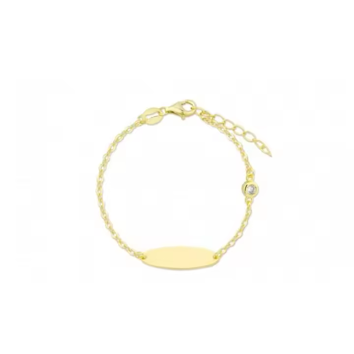 Turmalina - Pulsera esclava ID dorada de Plata de Ley 925 bebé o niña, pulsera con placa, largo de 11 más 2,5 cm de extensor - 1