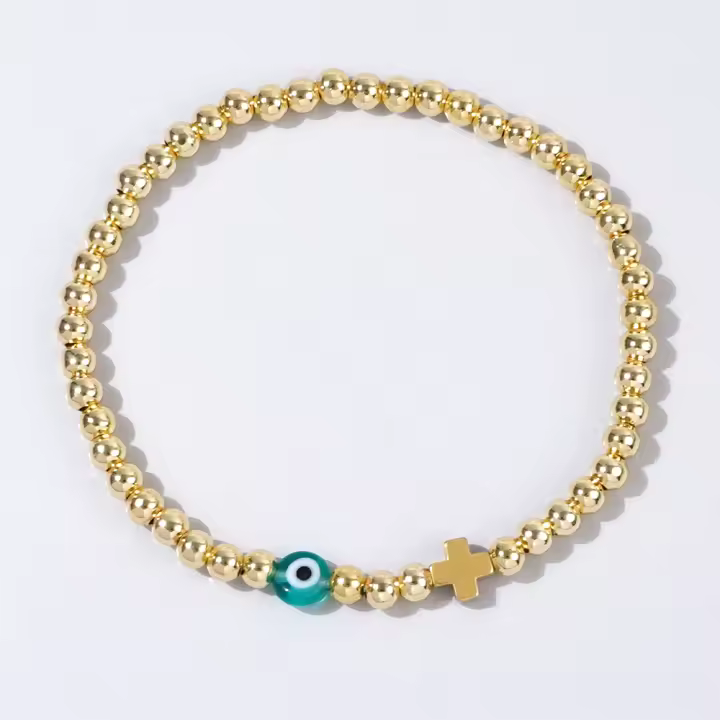 Pulsera De Bohemia Para Mujer Con Piedra Hematita Curativa Y Cruz De Moda Plata De 18K Con Pulsera Antojada Colgante Geométrico - 1