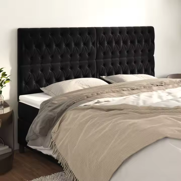 vidaXL Cabeceros 4 unidades de terciopelo negro 90x7x78/88 cm - 1