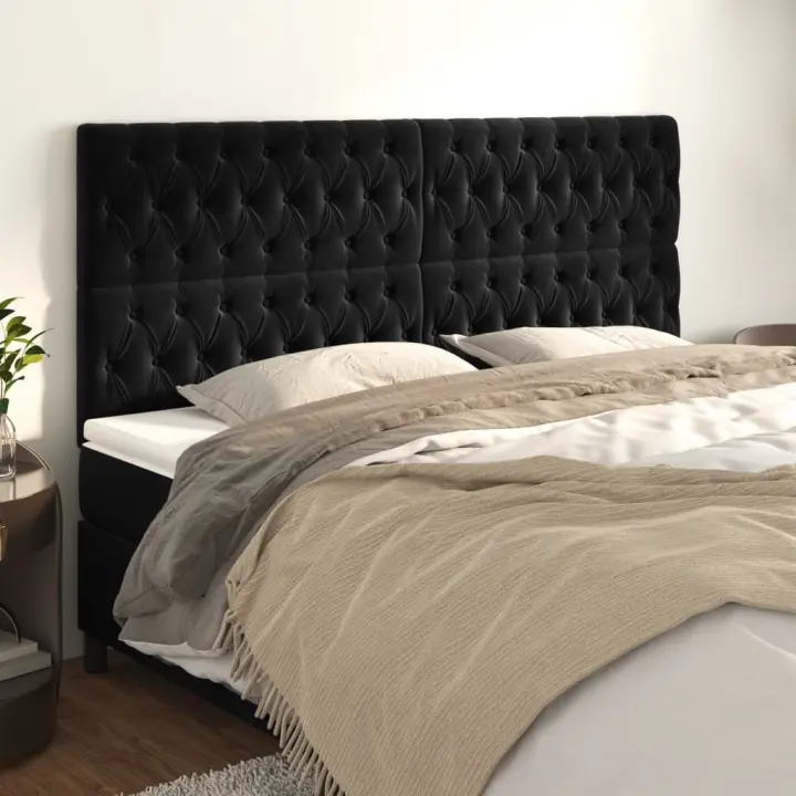 vidaXL Cabeceros 4 unidades de terciopelo negro 90x7x78/88 cm - 1