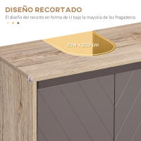 HOMCOM Mueble para Debajo del Lavabo Armario de Baño de Suelo con Puerta Doble y Estante Ajustable Carga 50 kg 60x30x59,8 cm Roble y Gris - details 3