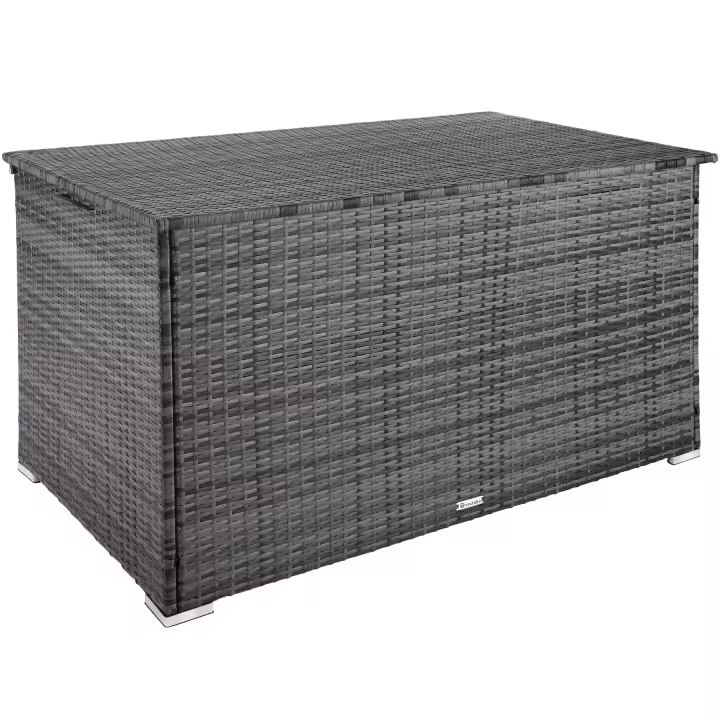 Tectake - Baúl de almacenaje Oslo con estructura de aluminio 145 x 82,5 x 79,5 cm  Estable con amplio espacio de almacenamiento  Trenzado de gran calidad de poliratán con protección UV  Tapa reforzada con amortiguadores para abrir y cerrar suavemente - 1