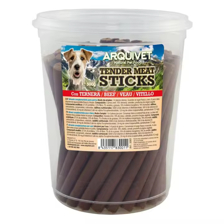 Tender Meat Sticks Ternera 500 gr - Palitos Blandos para Perros, Barritas Tiernas - Premio Snack para Perros Arquivet - 1