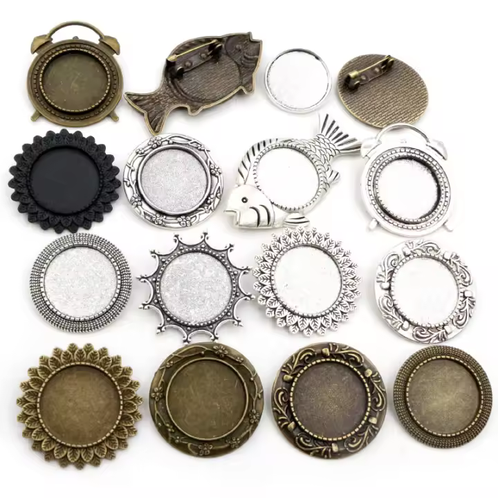 5pcs Base De Broche De Cabochón De 20mm Tamaños Internos De Plata Antigua Y Bronce Antiguo Metálicos Para Joyería - 1