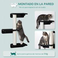 PawHut Árbol para Gatos de Pared con 3 Plataformas Cojín Extraíble y 2 Postes Rascadores de Sisal Torre para Escalar 63x28x93,5 cm Negro y Blanco - details 3