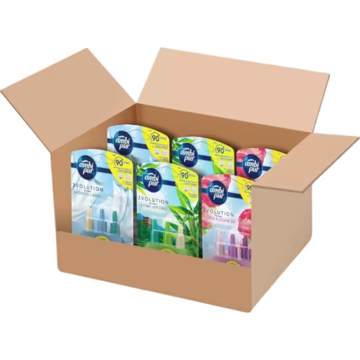 AMBIPUR 3VOLUTION Caja de 6 Recambios: 2 de Flores Elegantes, 2 de Tatami Japonés y 2 Aroma a Limpio 20 ml cada Recambio - 1