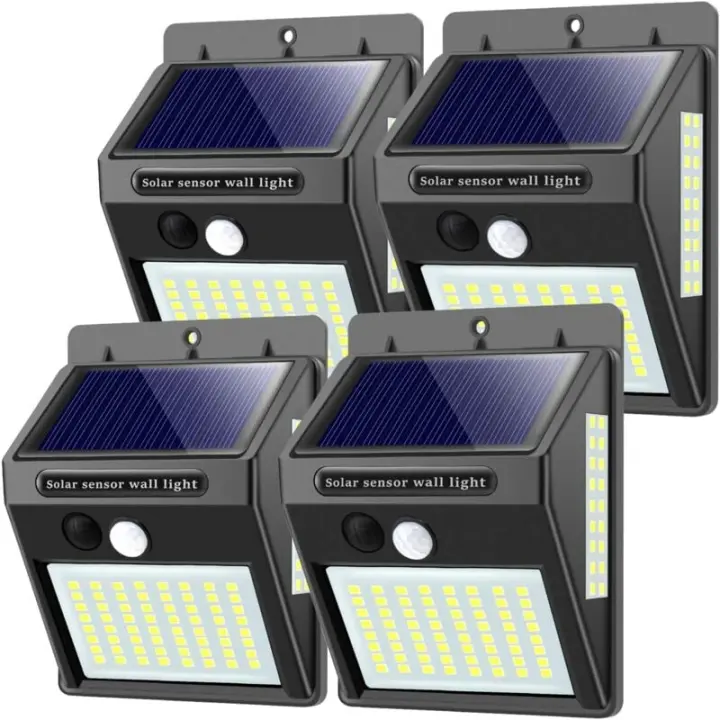 Luces Solares para Exterior with sensor de Movimiento, alta calidad 100LED-1000Lumen Luz solar al Aire Libre 1200mAh Luz de pared waterproof Sensor LED solar-4pcs - 1