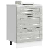 vidaXL Mueble bajo de cocina porto roble marrón madera reconstituida en color Marrón roble/Blanco brillante/Gris hormigón y más | almacenamiento funcional diseño moderno para baño dormitorio sala - details 4