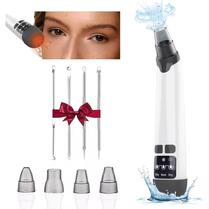 Eliminador de puntos negros - Eliminador de puntos negros para la cara - 3 niveles de succión ajustables - Con 6 accesorios - Aspirador para eliminar puntos negros - Natural - 1