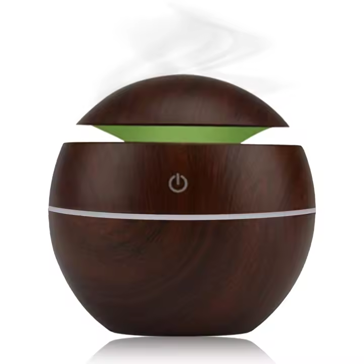 Humidificador Mini Difusor de Aceites Esenciales Efecto Madera Purificador Ultrasónico con Luces LED de Colores - 1