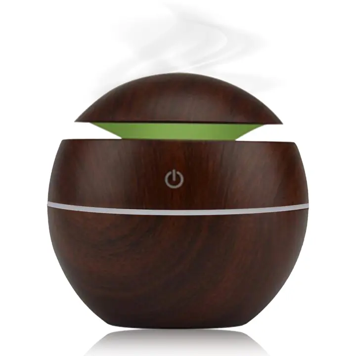 Humidificador Mini Difusor de Aceites Esenciales Efecto Madera Purificador Ultrasónico con Luces LED de Colores - 1