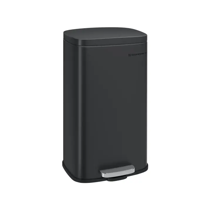 SONGMICS Cubo de Basura de Cocina 30 L, Basurero con Pedal, Contenedor con Tapa de Cierre Suave y Cubeta Interior, Acero, Gris Verdoso/Negro/Plata/Blanco - 1