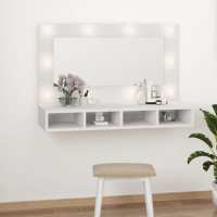 vidaXL Mueble con espejo y LED color 90x31,5x62 cm en color Roble ahumado/Madera antigua/Blanco brillante y más | almacenamiento funcional diseño moderno para baño dormitorio sala - details 7