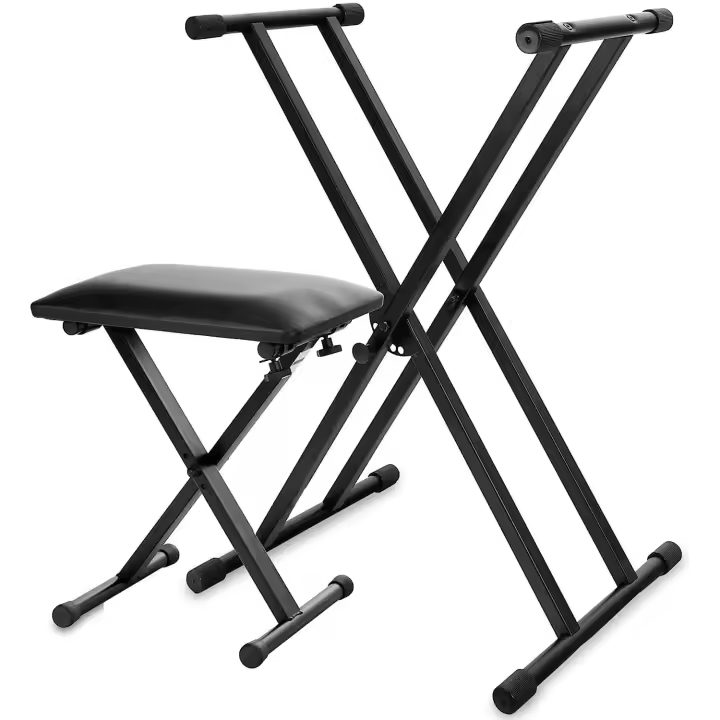 ROCKSTAR MUSIC - Soporte Doble Plegable para Teclado o Piano KS02 y Banqueta Acolchada Ajustable KT02 - 1