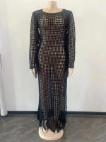 Vestido Midi Bodycon De Encaje Con Borlas Y Manga Larga Para Mujer Estilo Playa Fashion Hollow out Y Abertura Lateral Alta - details 26