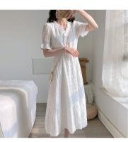 Vestido Blanco Azul Para Mujer Talla Grande Verano Manga Corta Estilo Coreano Retro Francés Slim Fit Ropa Femenina Casual - details 13