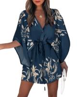 Vestido De Verano Para Mujer Estampado Floral Manga Batwing V-Neck Volantes Corte Irregular Casual Bohemio Talla S M L XL XXL - details 1
