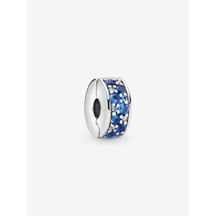 Pandora - Charm with clip de pavé Azul-Plata de Lei - 1
