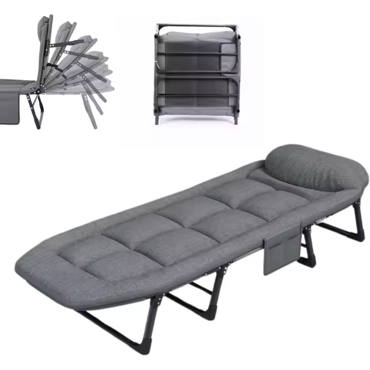 Cama de Camping Acolchada. Cama para Acampar Plegable. Cama de Campo. Cama de Viaje con Almohada, Bolsillo. Algodón y Lino. Acerco al Carbono (200x63cm). - 1