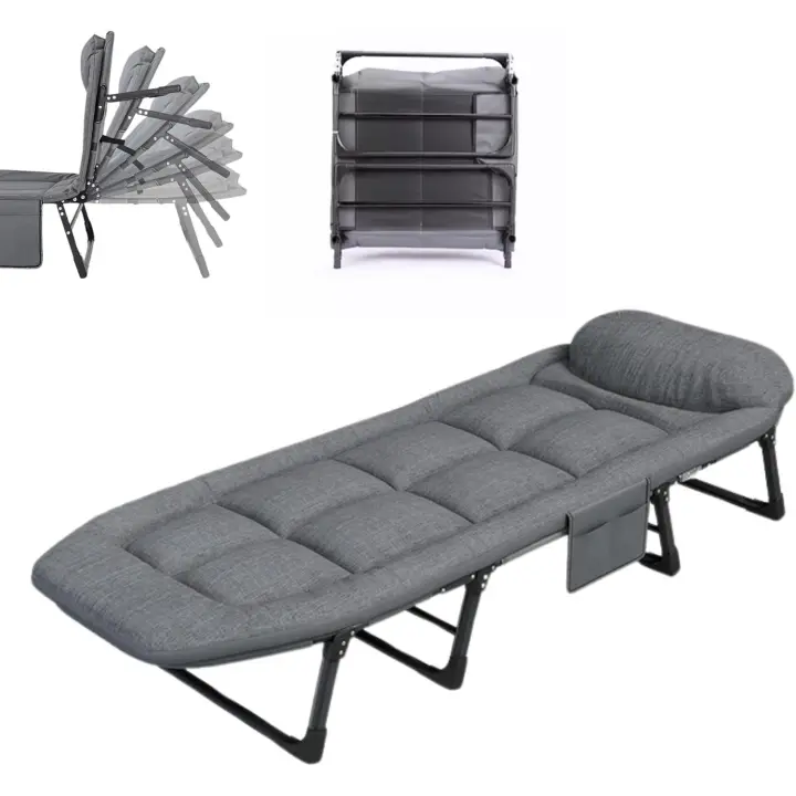 Cama de Camping Acolchada. Cama para Acampar Plegable. Cama de Campo. Cama de Viaje con Almohada, Bolsillo. Algodón y Lino. Acerco al Carbono (200x63cm). - 1