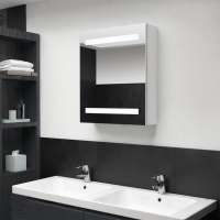 vidaXL Armario de baño con espejo LED blanco brillante 50x14x60 cm en color Blanco brillo/Negro brillo/Gris brillo y más | almacenamiento funcional diseño moderno para baño dormitorio sala - details 0