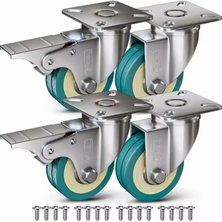 Ruedas para Muebles 200KG + 16 Tornillos, Ruedas Giratorias 50mm con Freno y Sin Freno, Ruedas de Placa de Transporte Industrial - 1