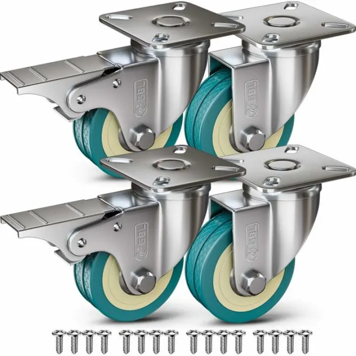 Ruedas para Muebles 200KG + 16 Tornillos, Ruedas Giratorias 50mm con Freno y Sin Freno, Ruedas de Placa de Transporte Industrial - 1