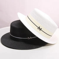 Sombrero De Paja Para Mujer Verano Estilo Flat Top Small Top Hat Para Playa Y Vacaciones Sombrero Tejido En Paja Protección Solar - details 1