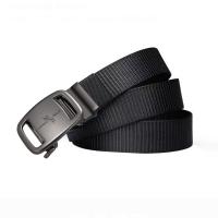 Cinturón De Lona Negra Para Hombre Con Hebilla Automática Estilo Casual De Marca Calidad Superior Para Jeans Y Ropa Casual - details 2